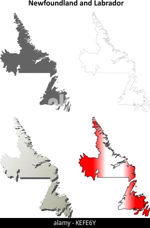 Newfoundland and Labrador blank outline map set  Stock Vector