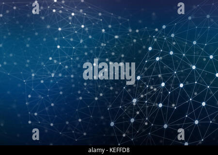 Abstract connected dots communication network on blue background, Technology concept Stock Photo