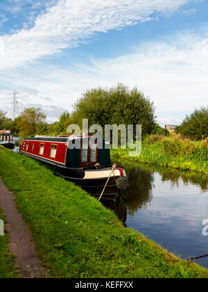 Narrow boats on the Trent and Mersey Canal near Willington in south Derbyshire England Stock Photo