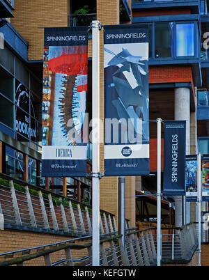 Banners in Spinningfields, Manchester Stock Photo