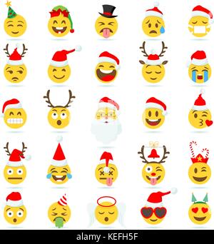 Big Set of 25 high quality vector cartoonish emoticons with Christmas Theme. Stock Vector