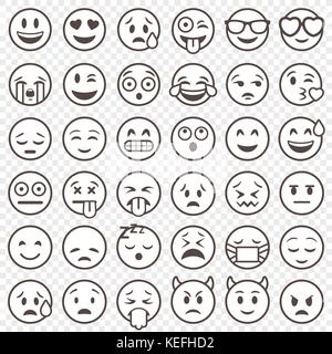 Big Set of 36 high quality vector cartoonish emoticons, in outlined stroke style Stock Vector