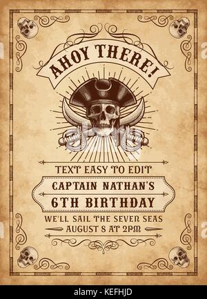 Vintage Looking Invite Template for a Party or Event with Death or Pirate Theme Stock Vector