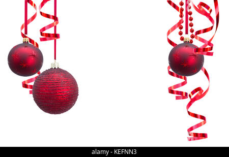 Red christmas balls garlands frame isolated on white background Stock Photo