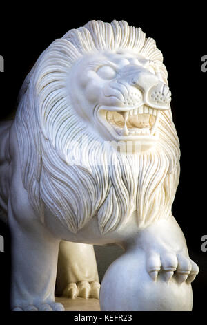 Marble Lion on Black Background Stock Photo