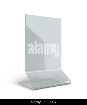 3D render transparent acrylic table stand menu holder display in isolated background with work paths, clipping paths included Stock Photo