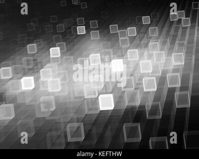 Glowing cubes black and white texture, new technologies, computer generated abstract background, 3D rendering Stock Photo