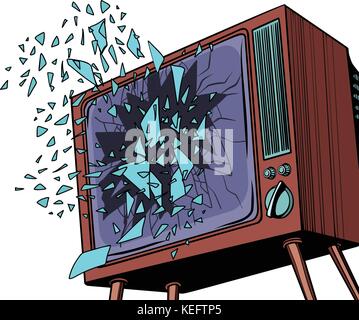 TV explodes, broken screen Stock Vector