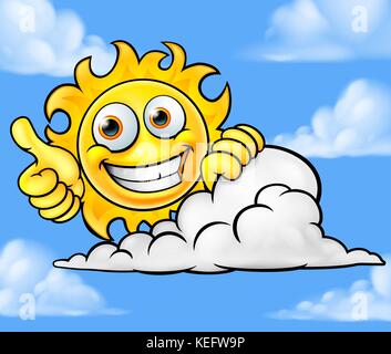 Sun Cartoon Mascot Cloud Background Stock Vector