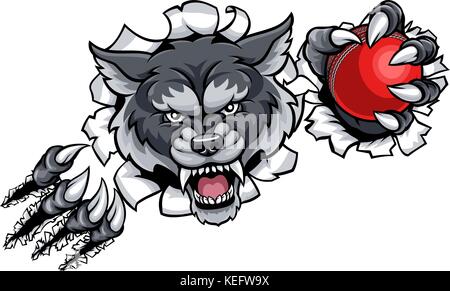 Wolf Cricket Mascot Breaking Background Stock Vector