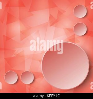 3d red paper circle label on layer of transparent red triangle glass mosaic abstract design background concept Stock Vector