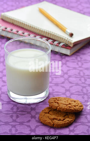 Milk and cookies for an after school snack. In vertical format and shot in natural light.