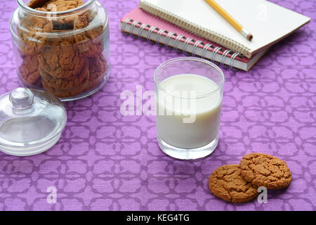 Milk and cookies for an after school snack. In horizontal format and shot in natural light.
