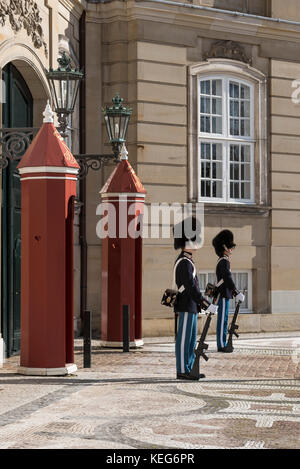 Royal guards on duty at the palace, Amalienborg Palace, Copenhagen, Denmark Stock Photo