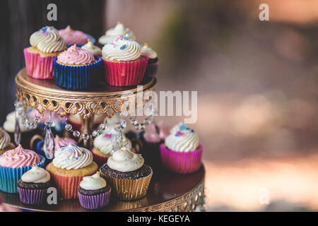 Cupcakes on platter Stock Photo
