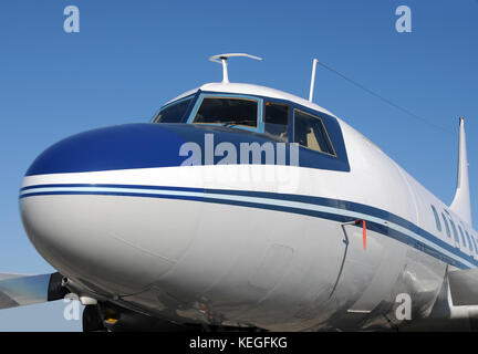 Classic propeller driven airplane nose view Stock Photo