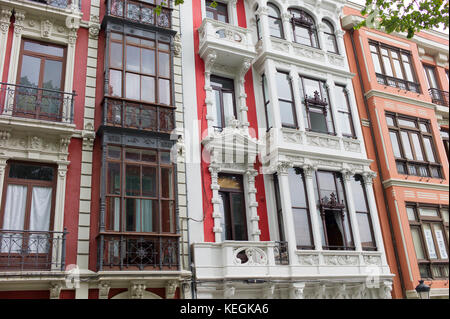 Traditional architecture in Calle San Francisco in Aviles, Asturias, Northern Spain Stock Photo