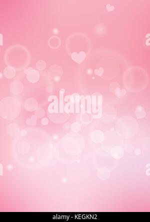 Vertical Bokeh effect and heart pink love paper background Stock Vector