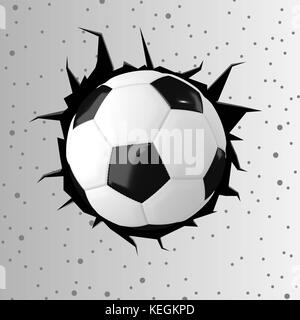 football or soccer ball with cracked wall in 3D rendering Stock Photo