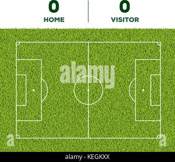 Outdoor Soccer line, game score display and green grass field background for the mockup Stock Vector