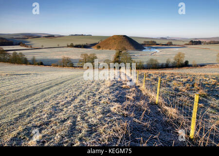 Silbury Hill in Wiltshire viewed from Waden Hill. Stock Photo