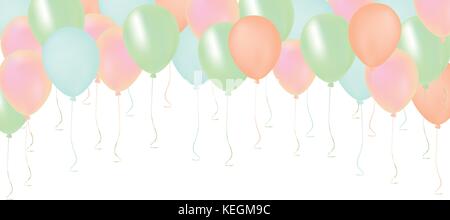 Isolated pastel color pink, orange, green and blue celebrate air pastic balloons Stock Vector