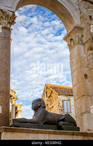 The granite sphinx in the Peristyle within Diocletian's Palace in Split Stock Photo