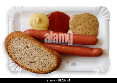 Disposable plates and forks with bread and ketchup Stock Photo - Alamy