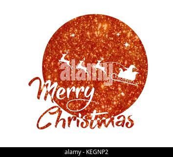 vector red glitter Santa Claus, reindeer, moon poster with Merry Christmas word Stock Vector