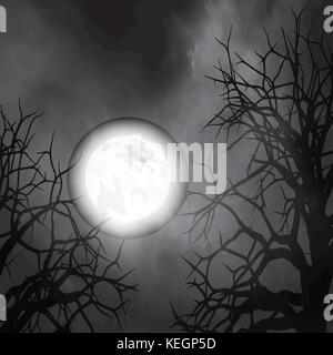 Halloween background with full moon night sky, graveyards and scary ...