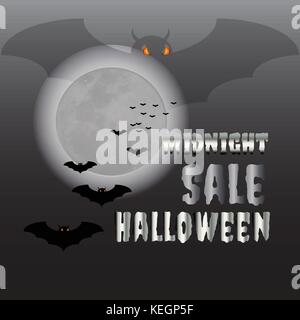 Halloween Sale Vector for background,backdrop,posters,printing,wallpaper,illustration or other kinds of media presentation. Halloween full moon &bats. Stock Vector