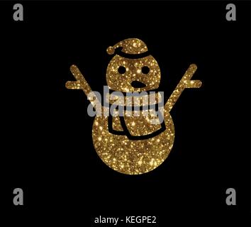 Isolated vector golden glitter Christmas snowman with scarf icon Stock Vector