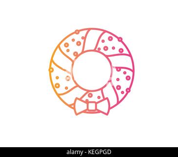 The vector Gradient pink to orange Christmas Door Wreath decoration line icon Stock Vector
