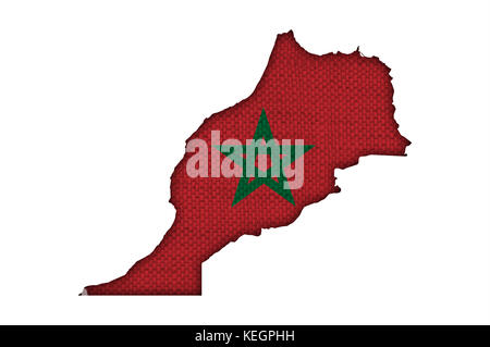 Map and flag of Morocco on old linen Stock Photo