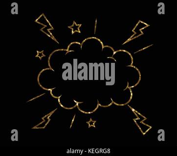Vector golden glitter of isolated comic speech cloud bubbles with star and thunderstorm Stock Vector
