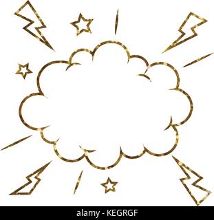 Vector golden glitter of isolated comic speech cloud bubbles with star and thunderstorm Stock Vector