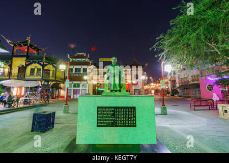 Los Angeles, OCT 19: Night view of Dr. Sun Yat-Sen statue in the Chinatown central plaza on OCT 19, Los Angeles, California, United States Stock Photo