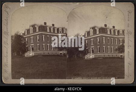 This photograph depicts the Monroe County Insane Asylum in Rochester, N.Y., taken by Charles Warren Woodward, a historical image from the early 20th century. Stock Photo