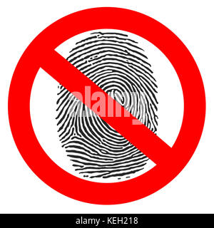 Red prohibition sign. crossed fingerprint, isolated on white 3d illustration Stock Photo