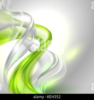Abstract gray waving background with green element Stock Vector
