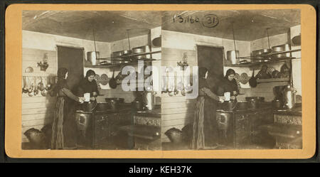 Inside Amana Community kitchen, caa. 1907, Iowa, from Robert N. Dennis collection of stereoscopic views Stock Photo