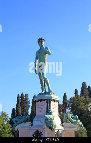 Bronze replica of Michelangelo's David in Piazzale Michelangelo, Florence, Tuscany, Italy, Europe. Stock Photo