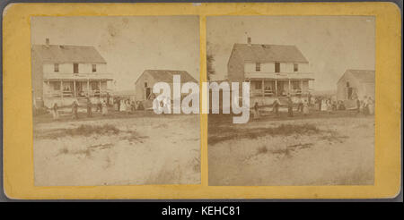 A party at Plum Island. (Group playing croquet in front of a house.), from Robert N. Dennis collection of stereoscopic views Stock Photo