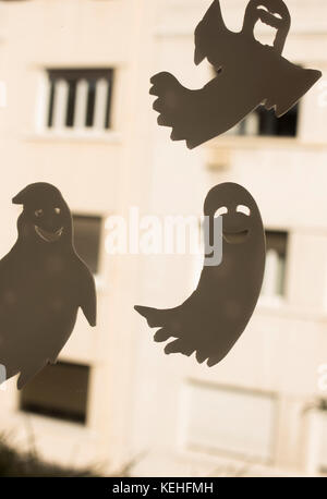 Halloween chidren's party toy ghost levitating flying in the air. Stock Photo