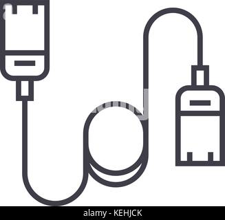 computer cable,ethernet vector line icon, sign, illustration on background, editable strokes Stock Vector