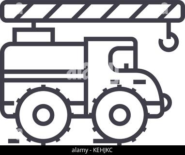 Crane arm car vector line icon, sign, illustration on background, editable strokes Stock Vector