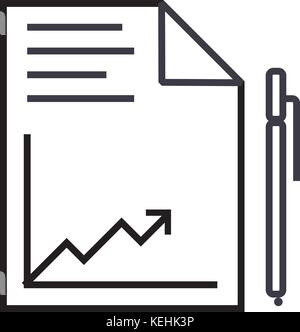 document report with graph and pen vector line icon, sign, illustration on background, editable strokes Stock Vector