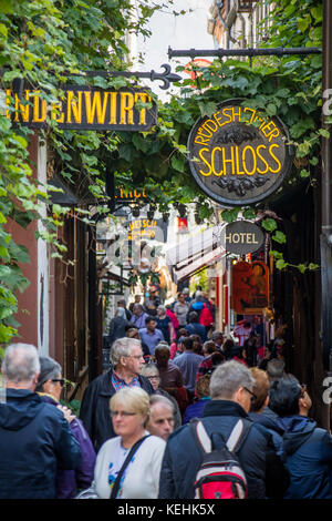 Rüdesheim am Rhein, wine making town in Germany, popular alley Drosselgasse Stock Photo