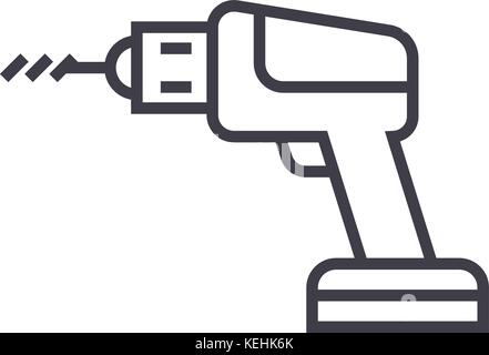 drilling machine vector line icon, sign, illustration on background, editable strokes Stock Vector