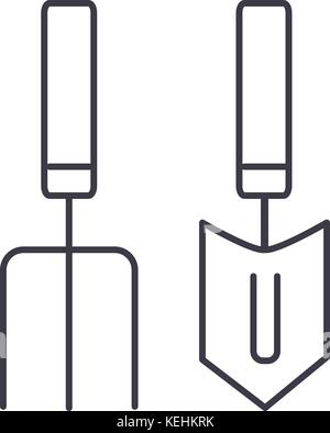 forks, mini trowel  vector line icon, sign, illustration on background, editable strokes Stock Vector